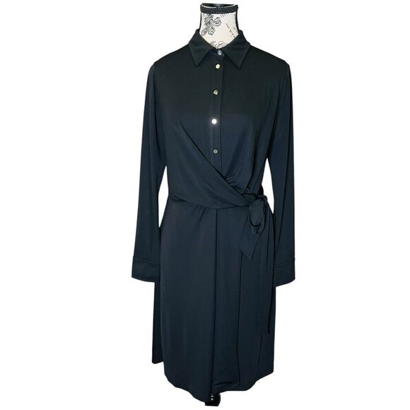 Lauren Ralph Lauren Black Notched Collar Midi Size 10 Shirt Dress MSRP $145 NWT - Picture 3 of 15